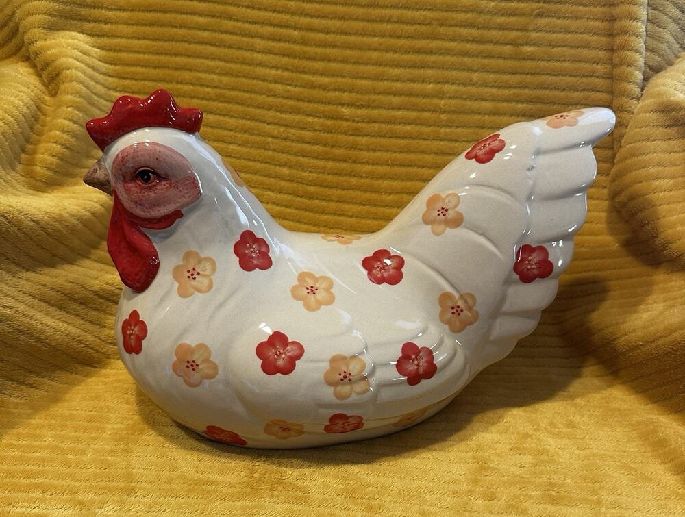 Vintage Large Handpainted Ceramic Rooster Hen Crazing Farmhouse Cottage Core